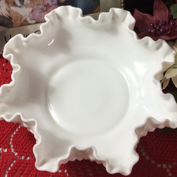 Fenton milk glass hobnail candy bowl with ruffled edge. 7” diameter. - Picture 2 of 4